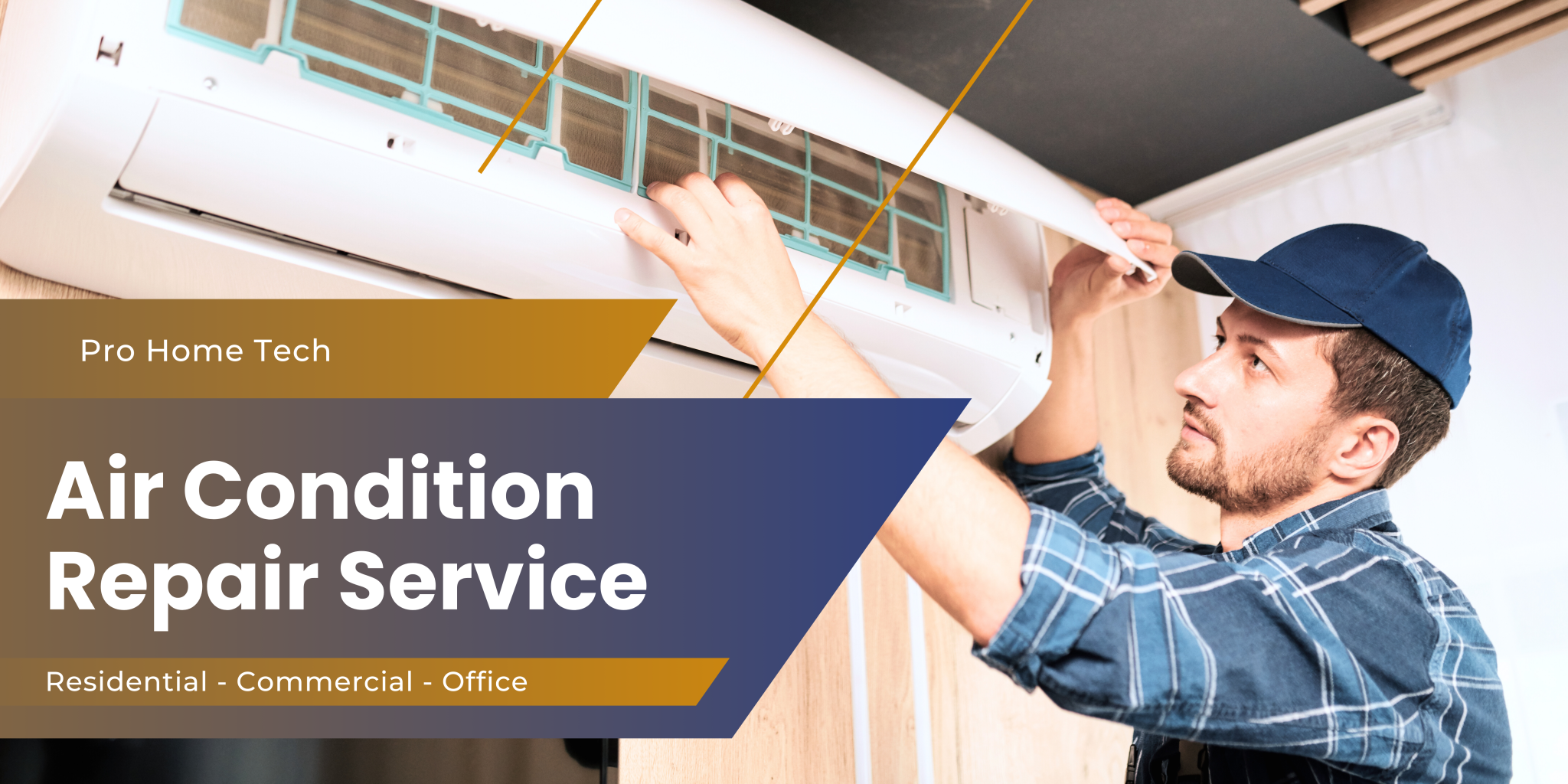 Bronze Blue Simple Professional Air Conditioner Repair Service Ads Banner